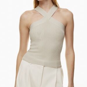 Aritzia Babaton Cream Ribbed Criss Cross Tank